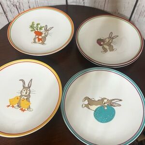 WORLD MARKET easter themed 8pc of 8” Colorful Rabbit Design Dinner Plates Set